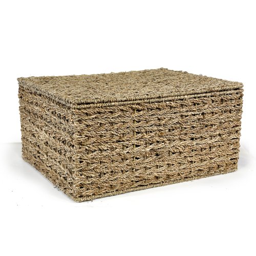 The Lucky Clover Trading Co Classic Braided Seagrass Lid Basket, Natural