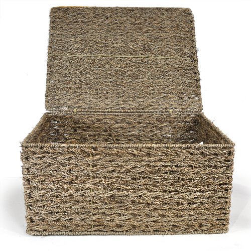 The Lucky Clover Trading Co Classic Braided Seagrass Lid Basket, Natural