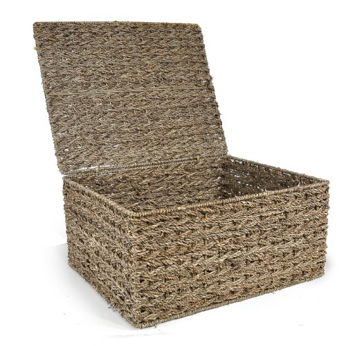 The Lucky Clover Trading Co Classic Braided Seagrass Lid Basket, Natural