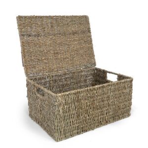 the lucky clover trading co classic braided seagrass lid basket, natural