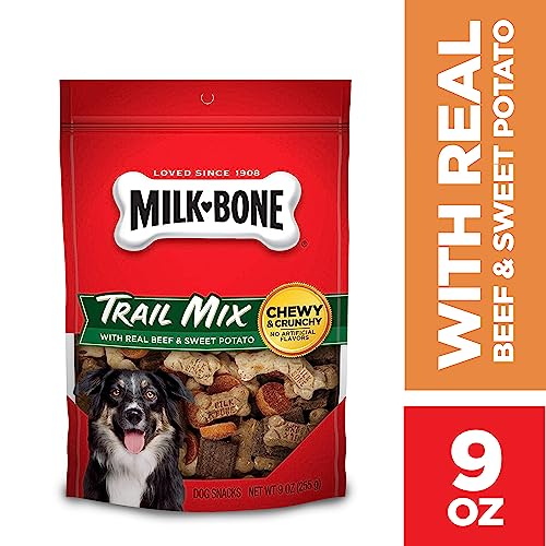 Milk-Bone Trail Mix Chewy & Crunchy Dog Treats, Real Beef & Sweet Potato, 9 Ounce (Pack of 6)