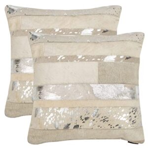 Safavieh Pillow Collection Throw Pillows, 22 by 22-Inch, Peyton Silver, Set of 2