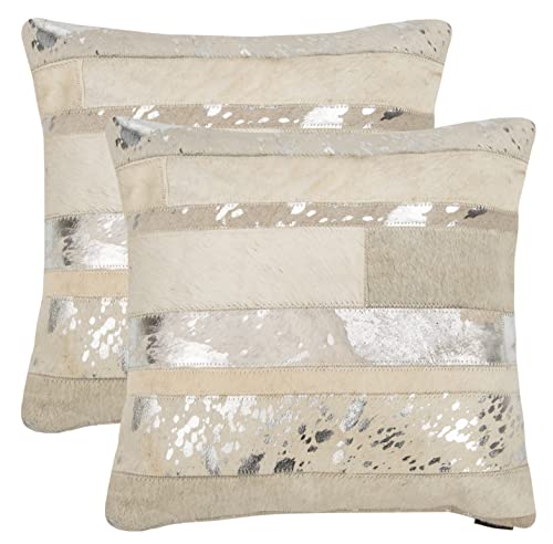 Safavieh Pillow Collection Throw Pillows, 22 by 22-Inch, Peyton Silver, Set of 2