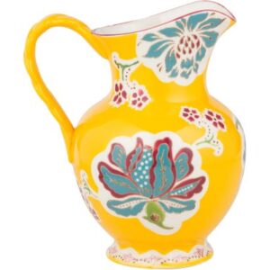 Gracie China Dutch Wax Hand Paint Ceramic 9-3/4-Inch Pitcher 80-Ounce Floral Golden Teal