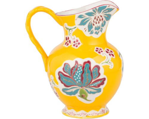 Gracie China Dutch Wax Hand Paint Ceramic 9-3/4-Inch Pitcher 80-Ounce Floral Golden Teal