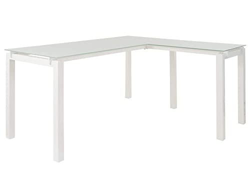 Signature Design by Ashley Baraga Contemporary Glass L-Shaped Home Office Desk, White