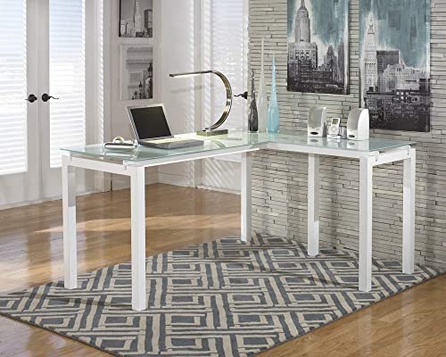 Signature Design by Ashley Baraga Contemporary Glass L-Shaped Home Office Desk, White