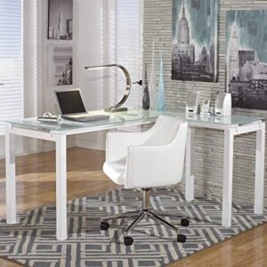 Signature Design by Ashley Baraga Contemporary Glass L-Shaped Home Office Desk, White