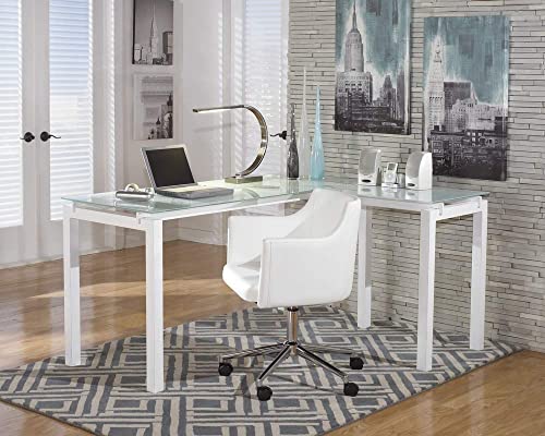 Signature Design by Ashley Baraga Contemporary Glass L-Shaped Home Office Desk, White