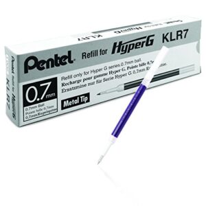 pentel refill for hyper g gel pen, medium line, permanent violet ink, box of 12 (klr7-v)