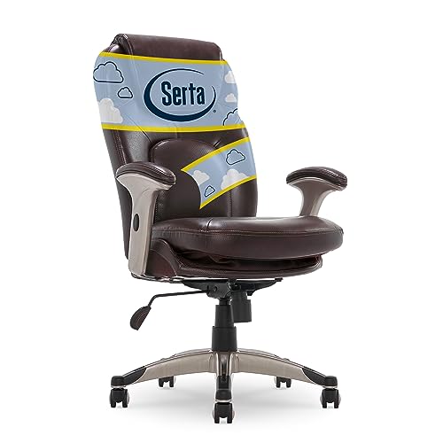 Serta Ergonomic Executive Office Chair Motion Technology Adjustable Mid Back Design with Lumbar Support, Brown Bonded Leather