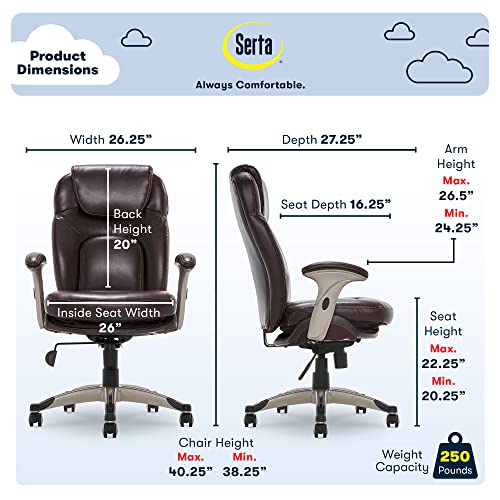 Serta Ergonomic Executive Office Chair Motion Technology Adjustable Mid Back Design with Lumbar Support, Brown Bonded Leather
