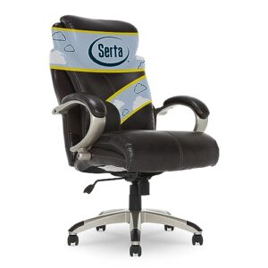 serta big and tall executive office chair with air technology and ergonomically layered body pillows, supports up to 350 pounds, bonded leather, roasted chestnut