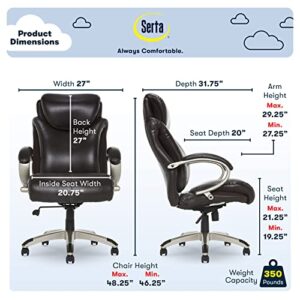 Serta Big and Tall Executive Office Chair with AIR Technology and Ergonomically Layered Body Pillows, Supports up to 350 Pounds, Bonded Leather, Roasted Chestnut