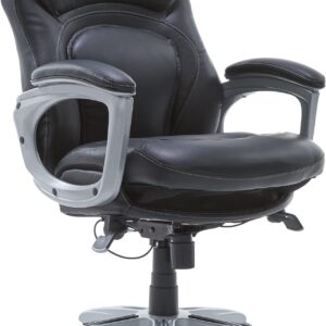 Serta Wellness by Design Executive Office Back in Motion Technology, Ergonomic Computer Chair with Lumbar Support, Mid, Leather, Black