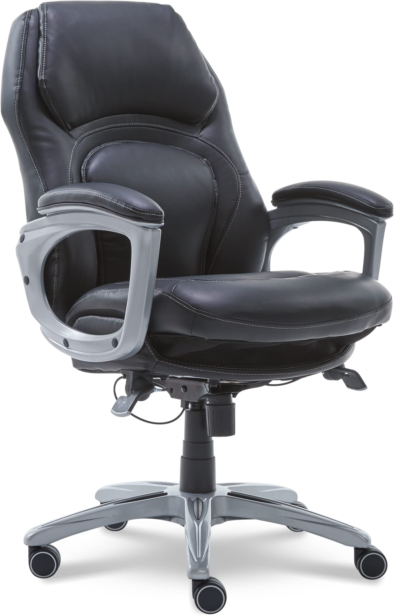 Serta Wellness by Design Executive Office Back in Motion Technology, Ergonomic Computer Chair with Lumbar Support, Mid, Leather, Black