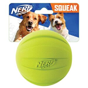nerf dog rubber ball dog toy with squeaker, lightweight, durable and water resistant, 4 inch diameter for medium/large breeds, single unit, green