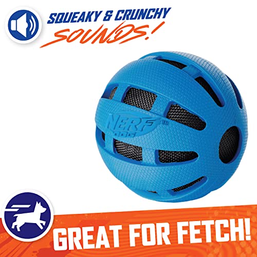 Nerf Dog Crunch and Squeak Rubber Ball Dog Toy, Single, Medium/Large, Blue