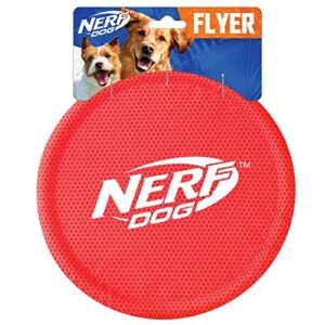 nerf dog nylon flyer dog toy, flying disc, lightweight, durable and water resistant, great for beach and pool, 9 inch diameter, for medium/large breeds, single unit, red