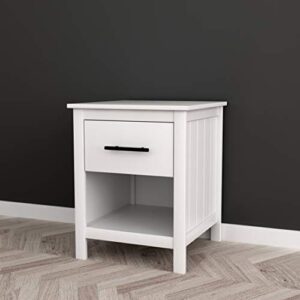 White Finish Nightstand Side End Table with Drawer and Open Shelf 22" H