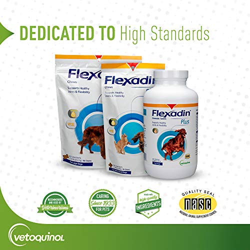 Vetoquinol Flexadin Plus Hip and Joint Supplement for Dogs, Glucosamine and Chondroitin for Dogs, Contains MSM and Chondroitin for Joint Support for Medium to Large Dogs Over 30lbs, 90ct