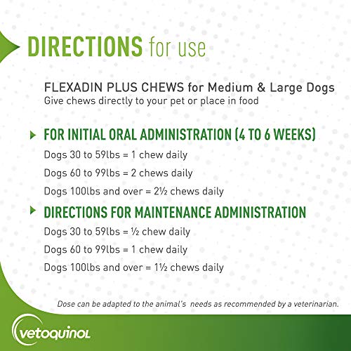 Vetoquinol Flexadin Plus Hip and Joint Supplement for Dogs, Glucosamine and Chondroitin for Dogs, Contains MSM and Chondroitin for Joint Support for Medium to Large Dogs Over 30lbs, 90ct