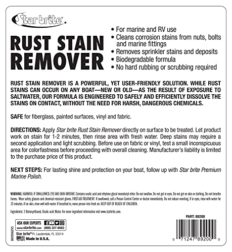 STAR BRITE Rust Stain Remover Spray - Instantly Dissolve Corrosion Stains on Fiberglass, Vinyl, Fabric, Metal & Painted Surfaces - Also Removes Sprinkler Stains - 1 Gallon (089200)