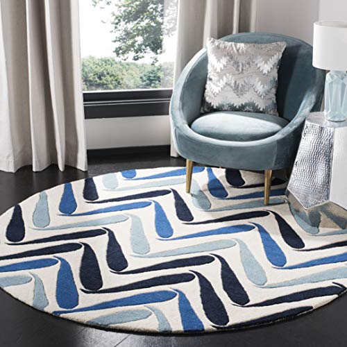 SAFAVIEH Soho Collection 6' Round Ivory/Blue SOH731A Handmade Premium Wool & Viscose Area Rug