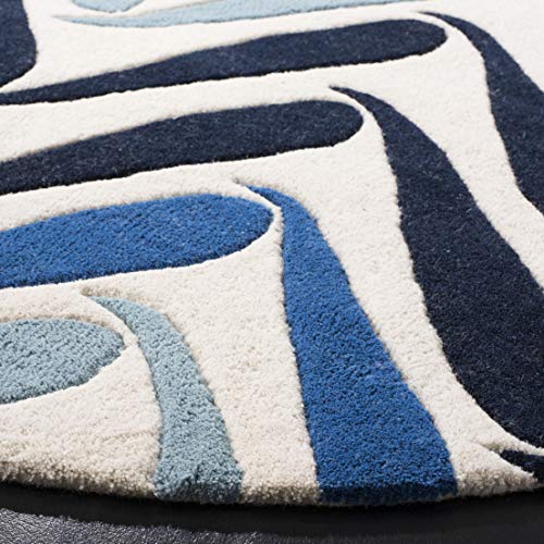 SAFAVIEH Soho Collection 6' Round Ivory/Blue SOH731A Handmade Premium Wool & Viscose Area Rug