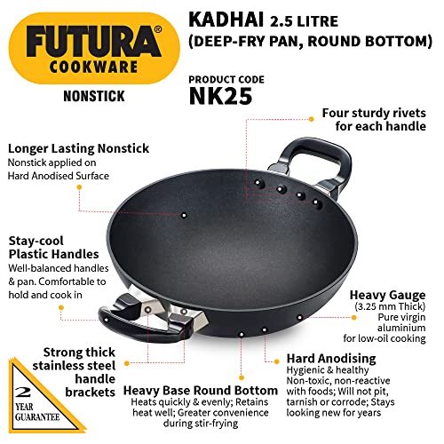 HAWKINS Futura Non-Stick Kadhai Deep-Fry Pan Black 2.5 L