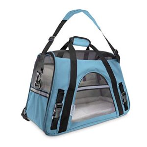 paws & pals airline approved pet carriers with fleece bed for dog & cat, large, mineral blue