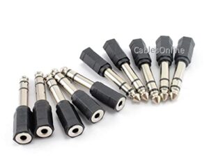 cablesonline 10-pack 3.5mm (1/8in) female jack to 6.35mm (1/4in) male plug stereo audio adapter (av-a33-10)
