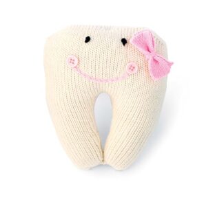 mud pie knit tooth pillow, pink, small