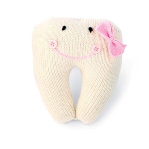 Mud Pie Knit Tooth Pillow, Pink, Small