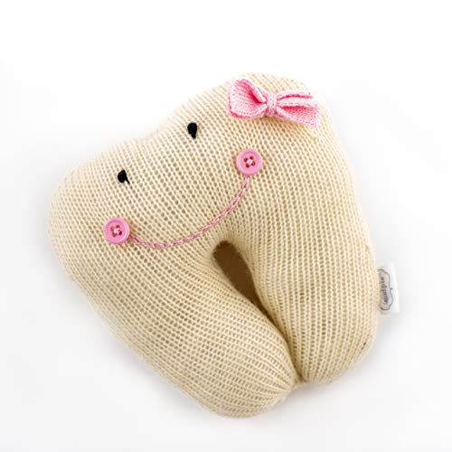 Mud Pie Knit Tooth Pillow, Pink, Small