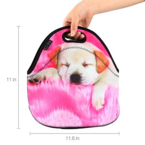 icolor Pink Dog Soft Friendly Insulated Lunch box - Bag Neoprene Handbag lunchbox Cooler warm Pouch Tote bag