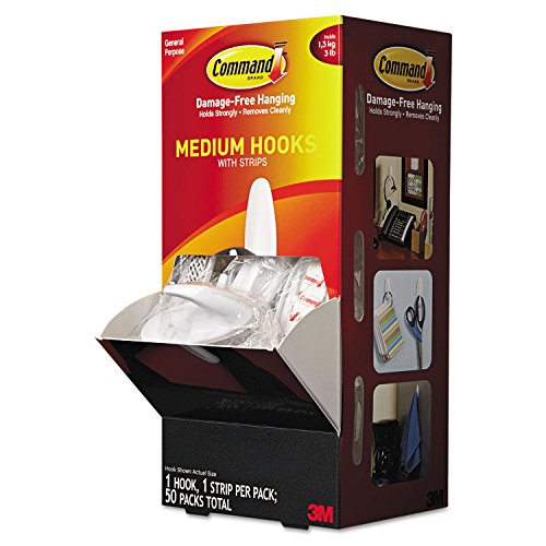 3M Command General Purpose Hooks, Designer, 3 lb. Capacity, White, 50/Carton (MMM17081CABPK),Medium