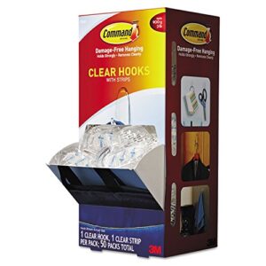 3m command clear hooks and strips, plastic, medium, 50 hooks with adhesive strips per carton (mmm17091clrcabp)