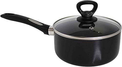 Mirro A79721 Get A Grip Aluminum Nonstick Sauce Pan with Glass Lid Cover Cookware, 1-Quart, Black -