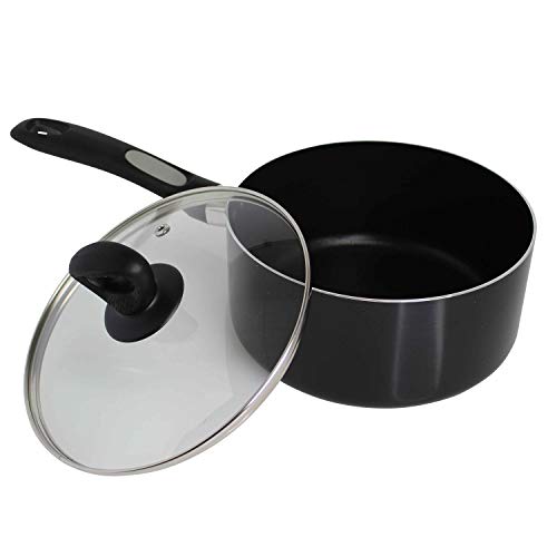 Mirro A79721 Get A Grip Aluminum Nonstick Sauce Pan with Glass Lid Cover Cookware, 1-Quart, Black -