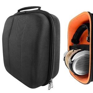 geekria shield case for large sized over-ear headphones, replacement extra hard shell travel carrying bag with cable storage, compatible with sennheiser hd800s, beyerdynamic headsets (black)