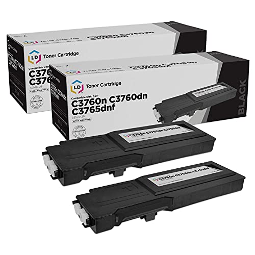 LD Products Compatible Toner Cartridge Replacements for 331-8429 W8D60 Extra High Yield Dell Color Laser C3760 C3765 C3760dn C3760n C3765dnf Printers (Black, 2-Pack)