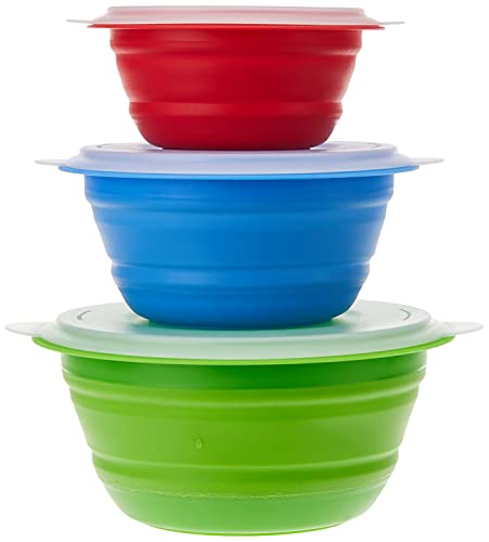 Progressive International CB-20 Storage Bowls with Lids, Set of 3, teal, green and red