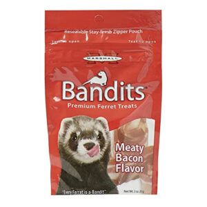 marshall pet products natural high-protein bandit semi-moist chew treats, with meaty bacon flavor, for ferrets, 3 oz
