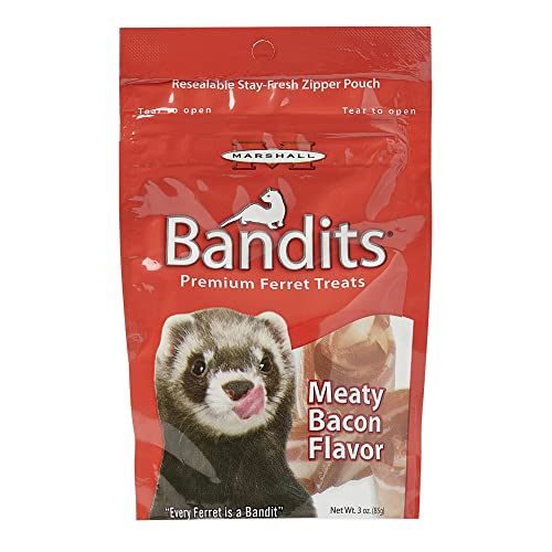 Marshall Pet Products Natural High-Protein Bandit Semi-Moist Chew Treats, with Meaty Bacon Flavor, for Ferrets, 3 oz