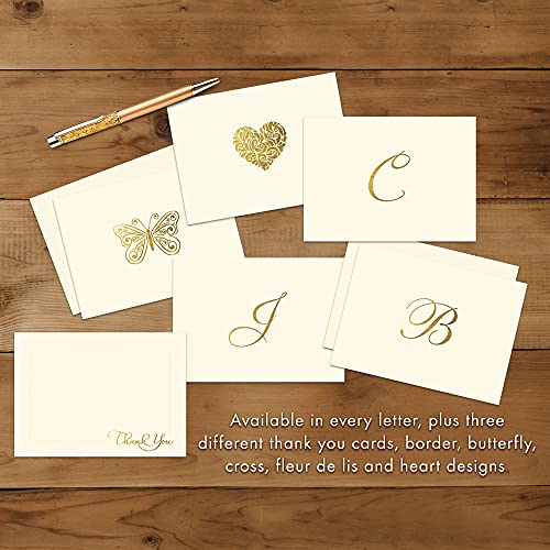 Designer Greetings Monogram Boxed Note Cards, Personalized Stationery Set (10 Count), Letter J
