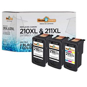 houseoftoners remanufactured ink cartridge replacement for canon pg-210xl & cl-211xl (2 black & 1 color, 3-pack)