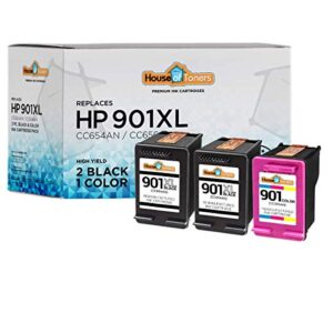 houseoftoners remanufactured ink cartridge replacement for hp 901xl & 901 (2 black & 1 color, 3-pack)