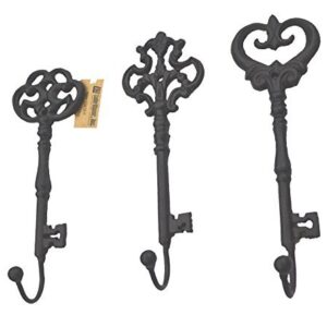 Lulu Decor, Shabby Chic Decorative Wall Hook Cast Iron Key Shape Coat Hanger (Vintage Black 3 Pcs)