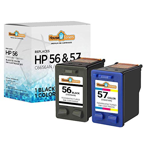 Houseoftoners 2PK HP 56 HP 57 (Remanufactured in USA) Ink cartridges C6656AN C6657AN Blk/Clr Combo (Alternative Cartridge Replacement)